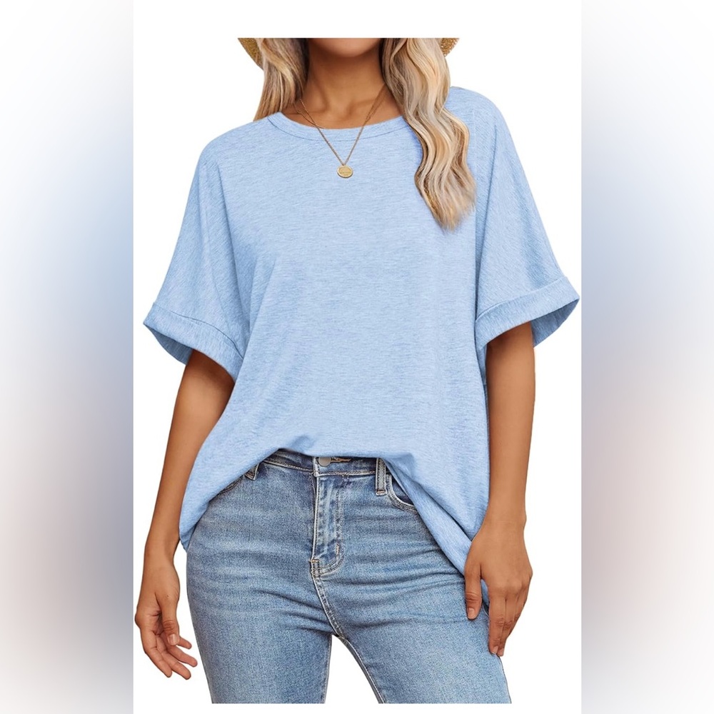 Crewneck Oversized TShirt Blouse- Blue